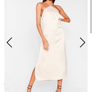 Cream satin halter midi dress